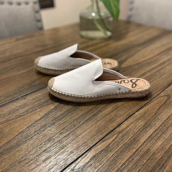 61. Sam Edelman Kerry Mule Espadrilles In White Leather Slides Slip On Size 6.5 - Picture 2 of 11